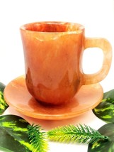 Beautiful Red Quartz Crystal Hand Carved Cup Saucer Handmade Unique Gift - $217.25