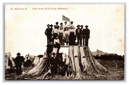 Group Photo on 45 Foot Cedar Stump Washington State WA UNP B&amp;W DB Postca... - $9.85