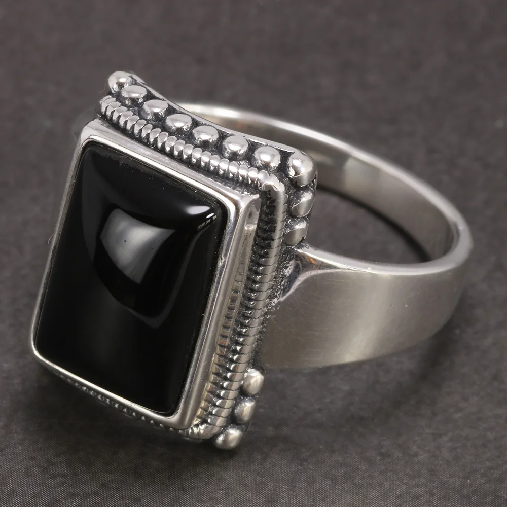 Solid 925 Sterling Silver Lucifer Rings with Black Onyx Natural Stone Handmade S - £47.14 GBP