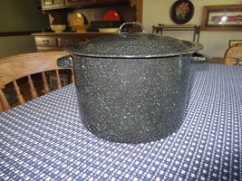 Vtg. Speckled ENAMELWARE/GRANITEWARE Handled Stock Pot w/LID - 10&quot; X 6-1/4&quot; Deep - £9.59 GBP