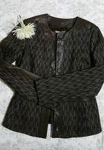 Bill Blass Womens Mink Multi Leather Trimmed Herringbone Jacket Size 6 RTLP $795 - £70.43 GBP