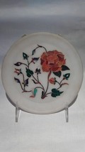 Pietra dura grand tour white marble inlaid plate with flowers - £175.22 GBP