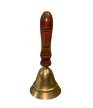 Vintage Brass Wood Handle Hand Held Bell 5.75" School Dinner Nautical India image 2