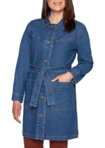 NEW RUBY RD BLUE DENIM LONG BELTED COTTON TRENCH COAT JACKET SIZE 14 - £52.97 GBP