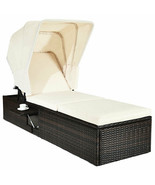 Chaise Cushioned Top Canopy Patio Rattan Lounge Chair with Tea Table - C... - $5,140.21 MXN