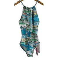 Seafolly Miami Vice Girls One Piece Halter Neck Swimsuit Blue Green Size... - $26.97