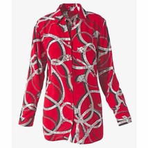Chicos 3 Chain Tassel Button Front Collar Shirt Bold Red Long Sleeve Women XL - £10.81 GBP