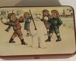 Vintage Young Children Building Snowman With A Pipe Tin Small ODS2 - $6.92