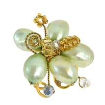 Light Green Pearl Crystal Flower Adjustable Handmade Ring - £9.48 GBP