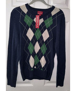 100% Merino Wool Mens S Sweater Merona Navy Blue Green Argyle Diamond Fi... - $500.22 MXN
