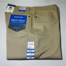 Haggar Men&#39;s Iron Free Premium 5-Pocket Straight Fit Pants 34 X 29 Sand Color - £23.79 GBP