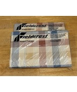 Vintage Fieldcrest Checked Blue Orange Full Flat Fitted No Iron Percale ... - $39.59