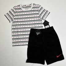 Nike Boys Swoosh Stripe T-Shirt &amp; Shorts Set Outfit Sz 6 7 - £20.45 GBP