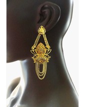 4.25&quot; Long Golden Metal Filigree Party Dubai African Style Statement Earrings - £17.84 GBP