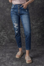 Blue Distressed Button Fly High Waist Skinny Jeans - $35.24