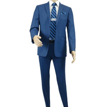 Men's Renoir Wool Blend Slim Fit 2pc Suit Sharkskin Texture 557-1 Blue image 11