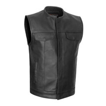 MEN&#39;S BIKER PREMIUM NAKED COWHIDE LEATHER MOTORCYCLE CLUB VEST G501 - £133.68 GBP