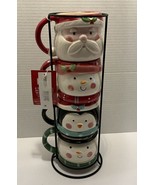 Holiday Time Santa Stacking mug set w/rack, 13 fl oz capacity, Red Stone... - $516.26 MXN
