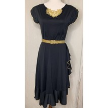 1960s Disco Black Gold Shimmer Whimsigoth Ruffles Flutter Sleeve Salsa D... - $32.00