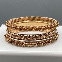 Pink and Gold Tone Bracelet Lot, Stackable Skinny Bangles to Wear and Share - £21.97 GBP