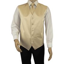 Men's Q Brand Formal Tuxedo Vest Tie and Hankie Satin #10 Beige 4X image 2