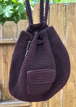 The Sak Dark Brown Drawstring Crochet Backpack Purse W/Small Cargo Pocket NEW - £31.97 GBP