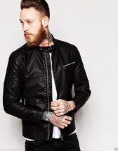 Men&#39;s Genuine Lambskin Leather Motorcycle Slim fit Biker Jacket S M L XL... - $64.34+