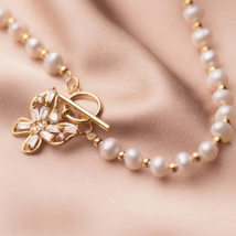 Luxurious Gold Pearl Necklace | 14K Gold Over Sterling Silver | Freshwater Pearl - £70.43 GBP