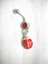 Nature Girl Red &amp; Black Lady Bug / Ladybug Charm On Red Cz Belly Bar Navel Ring - £4.71 GBP