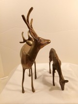 Set of 2 Vintage Brass Deer- Buck &amp; Doe Figurine MCM Gold Decor 1960&#39;s - £55.86 GBP