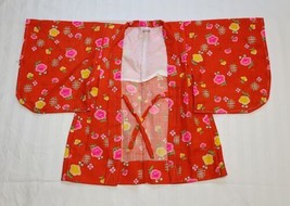 Vintage Japanese Child&#39;s Haori Jacket - Orange w/ Pink &amp; Yellow Flowers Sz 5~6 - £19.54 GBP