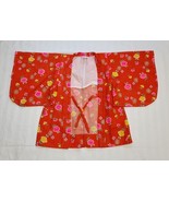 Vintage Japanese Child&#39;s Haori Jacket - Orange w/ Pink &amp; Yellow Flowers ... - £18.49 GBP