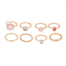 8Pcs/Set 2021 Elegant Colorful Round Natural Stone Finger Rings For Women Korea  - £8.79 GBP