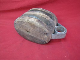 Large Vintage Wood Slabbed  Block and Tackle Pulley - £39.43 GBP