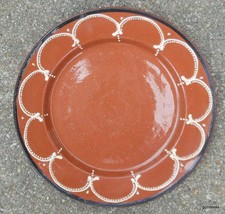 Vintage  Hand Made Redware Pottery Portugal  Plate  Round 9.25&quot; - £15.64 GBP