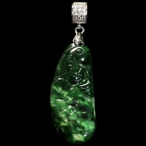 Natural Green Jade Fish and Lotus Pendant - £159.46 GBP