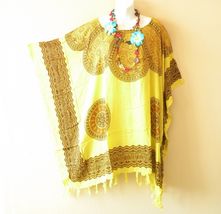 KB132 Yellow Batik Tunic Boho Plus Kimono Poncho Hippy Women Blouse Top ... - $24.90