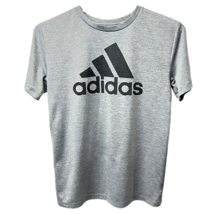 Adidas Boys Climalite Graphic T-Shirt Gray Heathered Spell Out Short Sleeve M - £10.11 GBP