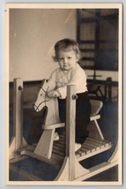 RPPC Baby Riding Unique Toy Horse Glider Real Photo Postcard T21 - $12.95