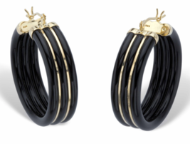 BLACK JADE HOOP GP EARRINGS14K GOLD STERLING SILVER - $399.99