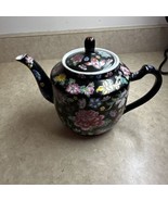 Vintage Zhongguo Jingdezhen &quot;Millefleur Famille Noire&quot; Black Floral Rose... - $42.03