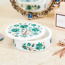 Buy White Marble Ring Storage Handmade Box Malachite Inlay Art Design De... - $416.79