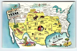 Map Of US Texas Postcard Greetings From Postcard Chrome Cowboys Horses Unused - £7.85 GBP