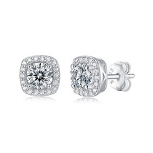 Stud Earrings Women S925 Silver Luxury Square Surround Inlaid with Moissan Diamo - £55.54 GBP