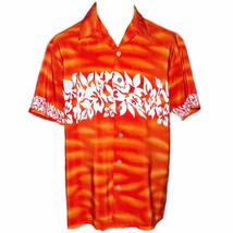 Kennington Orange Tye Dye Flame Hawaiian Floral Print Aloha Camp Shirt Large L - £39.22 GBP