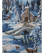 Fabric Timeless Treasure Panel &quot;Silent Night&quot; Stone Church Snow Bridge D... - $8.95