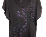 XXI T-Shirt  Womens Size S/P Beaded Black Purple Floral - $10.85