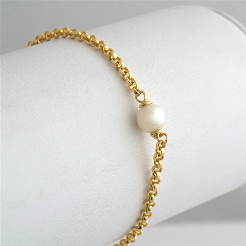 14K Gold Filled Natural Pearl Bracelet Minimalism Bracelet Gold Jewelry Boho Bra - £58.06 GBP