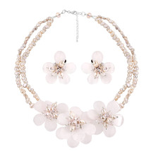 Elegant Pink Quartz Stone and Pearl Flower Necklace with Earrings Jewelr... - £49.08 GBP