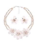 Elegant Pink Quartz Stone and Pearl Flower Necklace with Earrings Jewelr... - £49.22 GBP